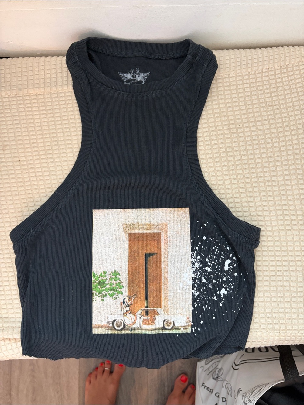 Boys Lie Black Graphic Ribbed Cropped Tank with Doorprint